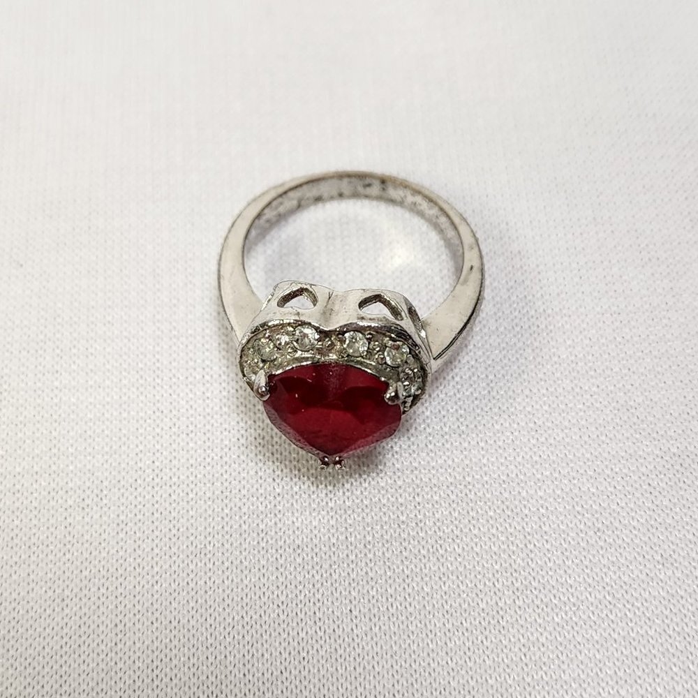 Simulated Heart-Shaped Ruby Silver Ring With Cz - image 3